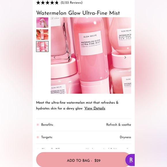 🍉 New Glow Recipe Watermelon Glow Mist - Ultra Fine AHA + - Picture 3 of 5